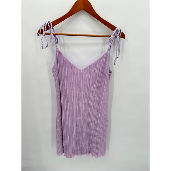 DANNIJO Purple Lilac Mini Pleated Crinkle Braided Strap Mini Dress // S - Picture 4 of 12